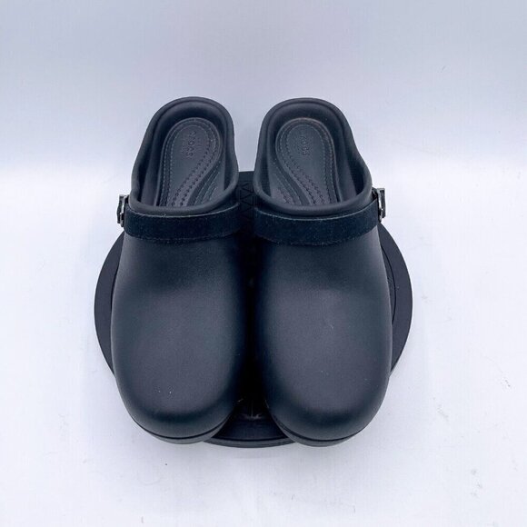 Crocs Shoes Black Rubber Low Heel Open Back Slip On Sarah Clog Mule Womens Sz 10 - Picture 9 of 9